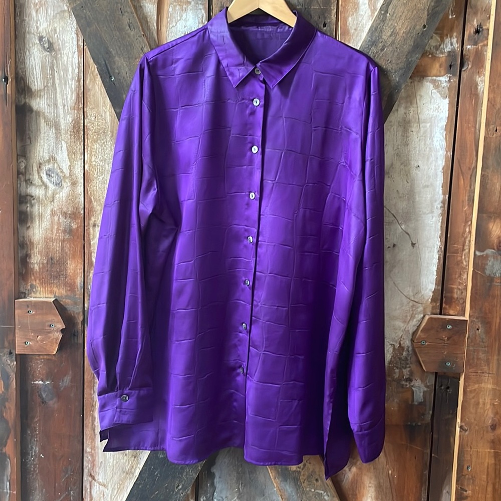 Vibrant purple embossed “silk like” blouse